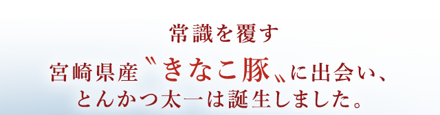 常識を覆す宮崎県産゛きなこ豚”に出会い、とんかつ太一は誕生しました。